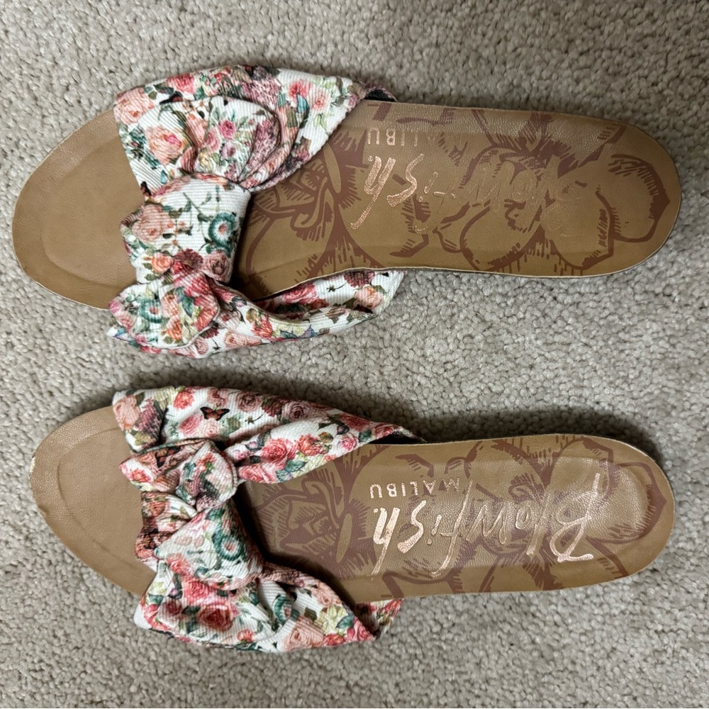 Floral Bow Slide Sandals